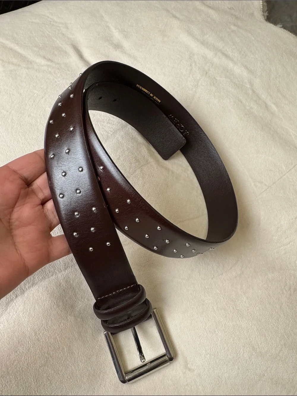 J.Crew Women's Wide belt in studded Italian leather Sz S $98 Milan Brown